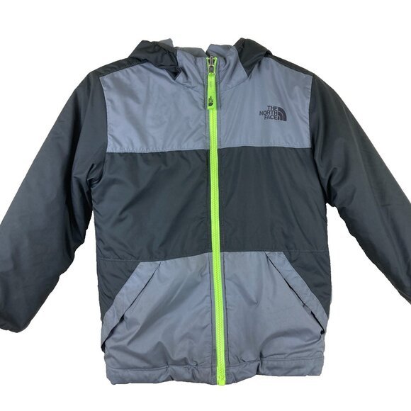 The North Face Boys sz 6 Reversible Hooded Jacket Fall Winter Logo Gray - Picture 1 of 9